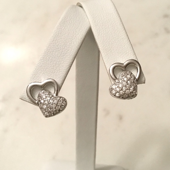 Sterling Silver Cz Heart Earrings - Picture 12 of 16